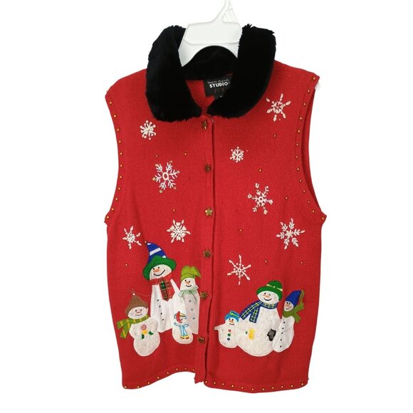 Womens Holiday Snowman‎ Medium Vest By Studio Joy Size Medium - Picture 1 of 7